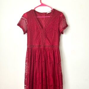 Altar'd State Red Lace Midi Dress